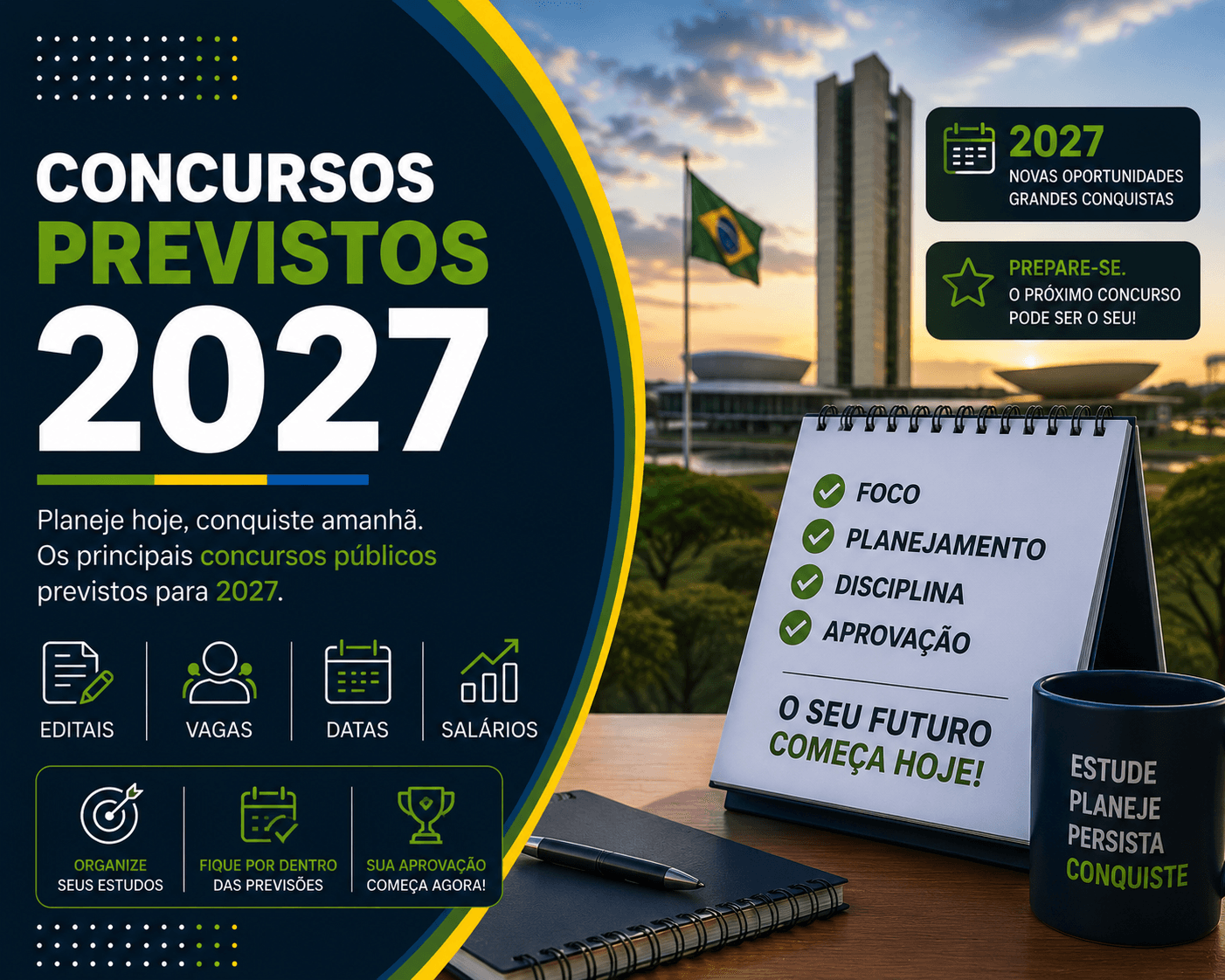 Concursos 2027: quase 30 mil vagas federais solicitadas, INSS, PRF, AGU, Receita Federal e mais — guia completo