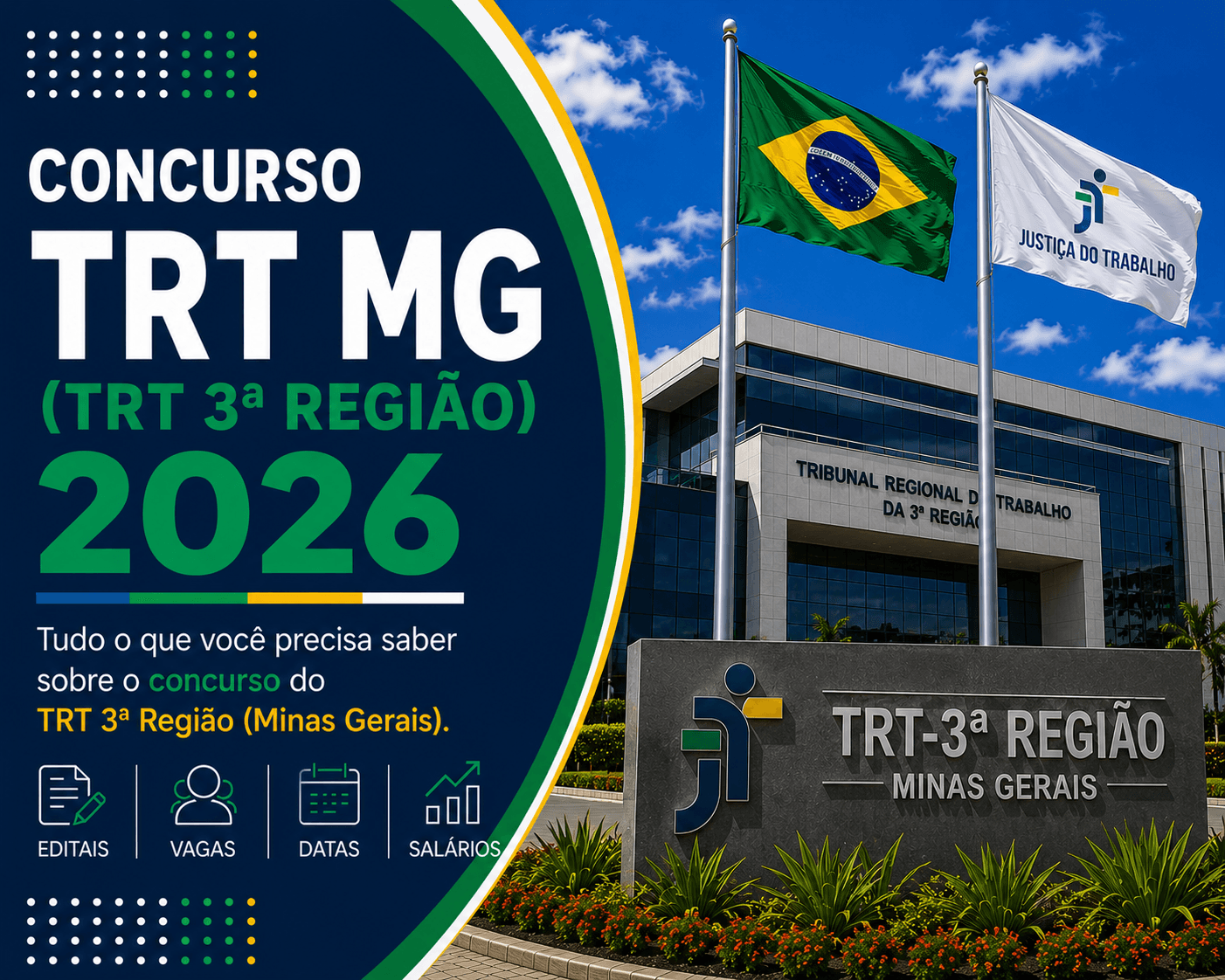 Concurso TRT MG 2026 (TRT 3ª Região): 473 vagas confirmadas, estudos em andamento e edital previsto para 2027 — salários até R$ 24.085