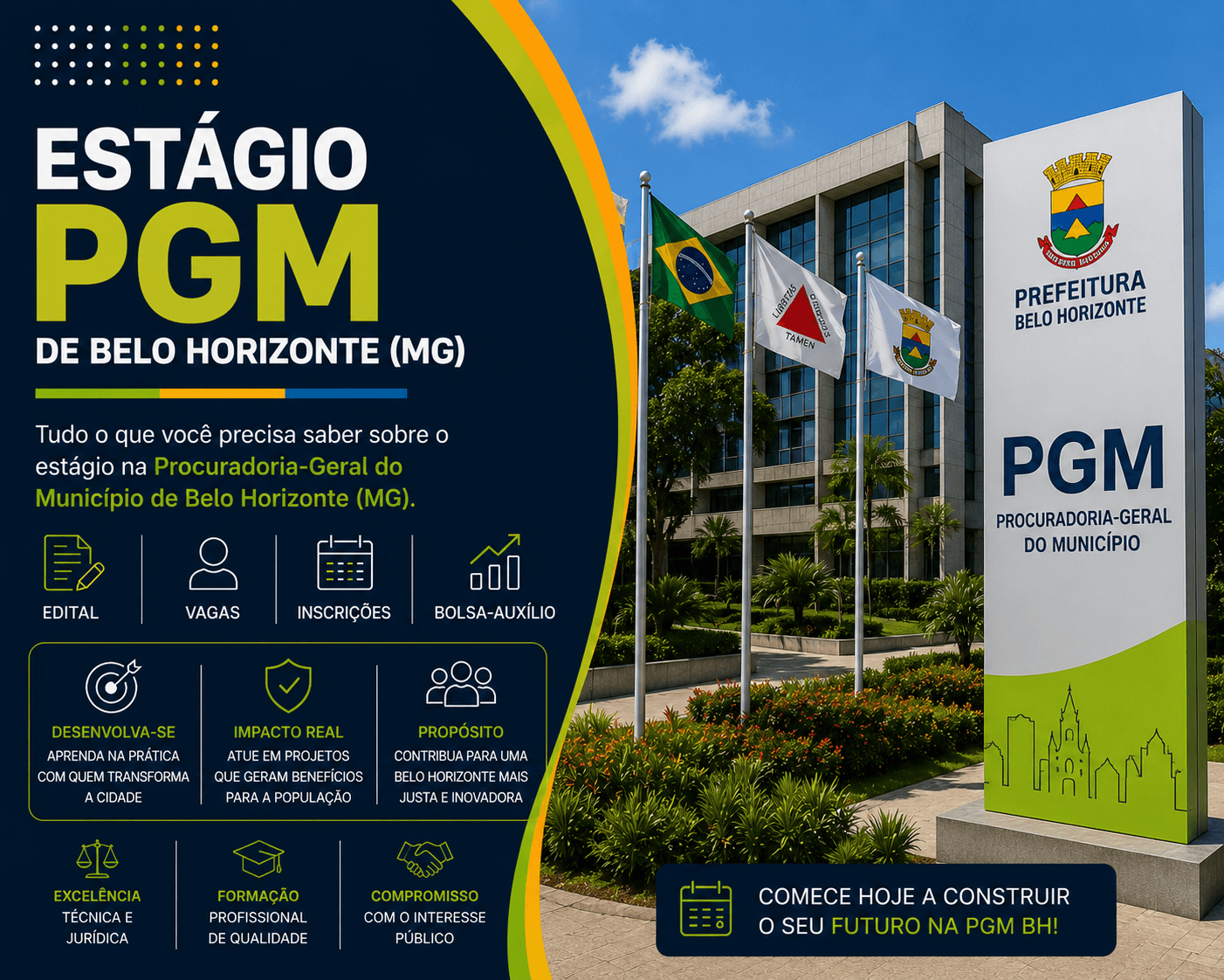 Estágio PGM Belo Horizonte 2026: Cadastro Reserva para Direito com Bolsa de R$ 1.088,94