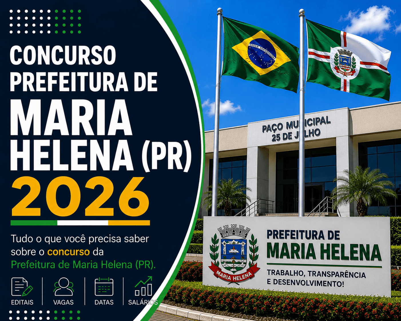 Processo Seletivo Prefeitura de Maria Helena PR 2026: 15 Funções com Salários até R$ 5.458,98 — Inscrições de 06/07 a 04/08